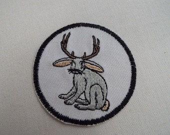 Jackalope Rabbit Antlers Embroidered Iron-on Patch