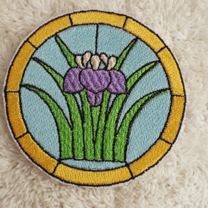 Purple Iris Stained Glass Embroidery Iron-on Patch