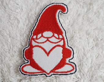 Red Heart Gnome Embroidery Iron-on Patch