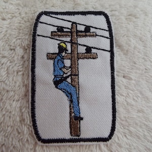 Power Lineman Electric Pole Man Worker Embroidered Iron On Patch