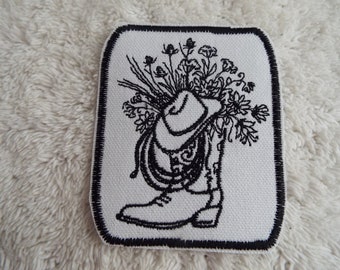Western Cowboy Boot Hat Rope Flowers Embroidered Iron On Patch