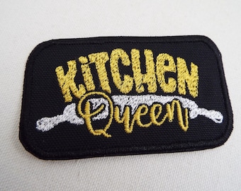 Kitchen Queen Rolling Pin Embroidery Iron-on Patch