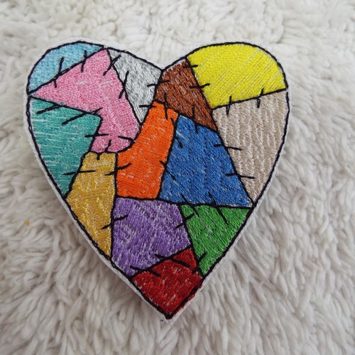 Frankenstein Stitched Broken Heart Iron on Embroidery Patch Etsy