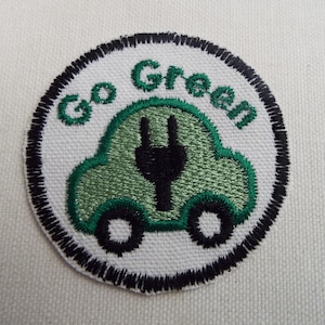 Go Green EV Car Vehicle Embroidered Iron-on Patch