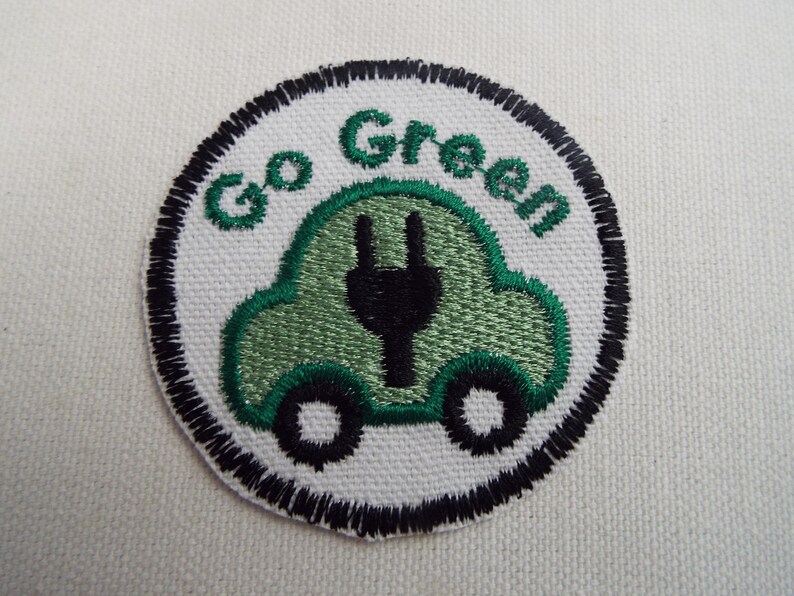 Go Green EV Car Vehicle Embroidered Iron-on Patch image 1