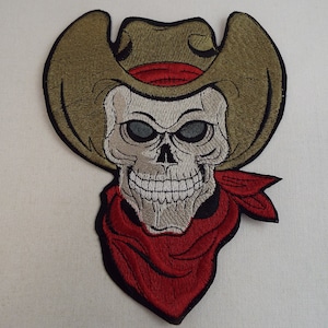 Western Cowboy Hat Skull Embroidered Iron On Patch