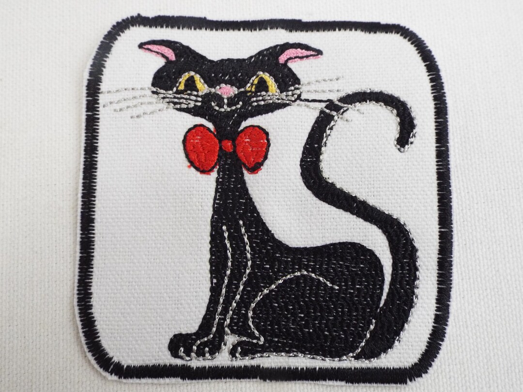 Black Cat Red Bow Embroidery Iron-on Patch - Etsy