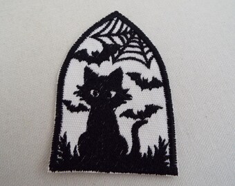 Halloween Cat Bats Spiderweb Arch Embroidery Iron-on Patch
