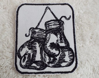 Black & White Boxing Gloves Embroidery Iron-on Patch
