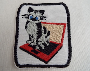 Cat Computer Laptop Embroidered iron On Patch