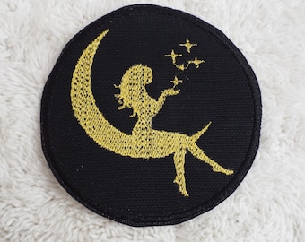 Girl Crescent Moon Embroidery Iron-on Patch