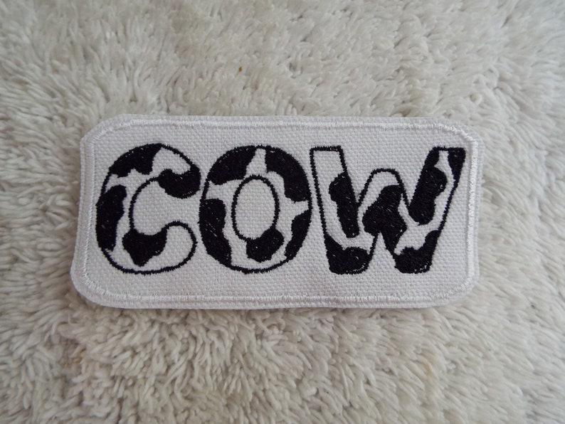 Black White COW Embroidery Iron-on Patch