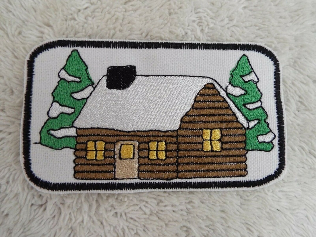 Log Cabin Embroidery Ironon Patch Etsy