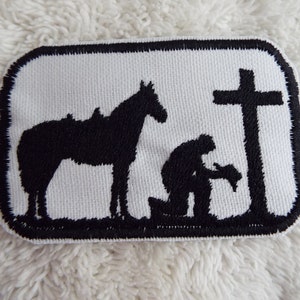 Western  Cowboy Kneeling Cross Silhouette Embroidered Iron On Patch