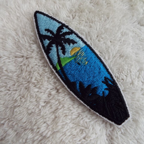 Blue Sunset Surf Board Surfboard Embroidered Iron-on Patch