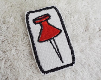 Red Thumb Tac Embroidery Iron-on Patch