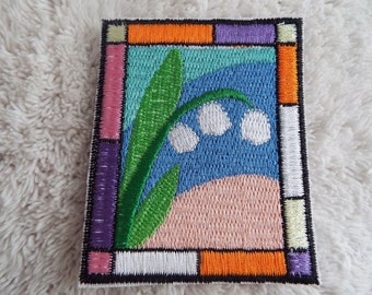 Stained Glass Window Lily of the Valley Embroidered Iron On Patch