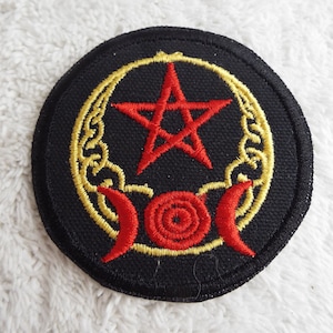 Pagan Wicca Moon Stars Embroidered Iron On Patch
