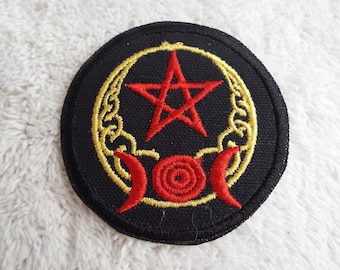 Pagan Wicca Moon Stars Embroidered Iron On Patch