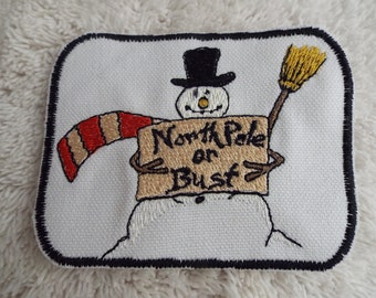 North Pole or Bust Snowman Winter Christmas Embroidery Iron-on Patch