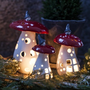 Toadstool Lantern with Gnome. Available in three sizes.