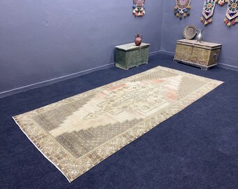 5x11 ft Area rug, Vintage large rug, Turkish vintage rug Bedroom area rug, Kitchen area rug, Bohemian rug,Brown and beige rug.