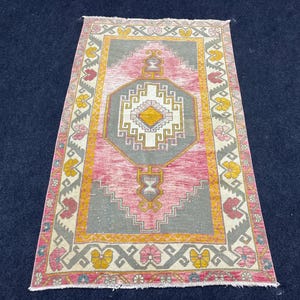 3 x 5 ft Vintage Akzent Teppich, türkischer Teppich, handgefertigter Teppich, anatolischer Teppich, Wohnzimmerteppich, Küchenteppich, Schlafzimmerteppich.