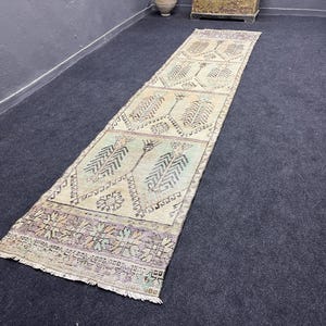 3x13 ft Runner rug, Vintage runner rug, Handmade runner rug, Hallway rug, Turkish runner rug, Beige the Blue runner rug.