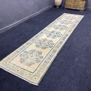 3x12 ft Runner rug, Vintage runner rug, Handmade runner rug, Hallway rug, Turkish runner rug, Beige the Blue runner rug.