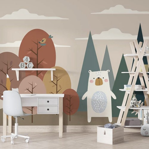 Forest Wallpaper Kids Room Woodland Animals Wall Mural Infant - Etsy