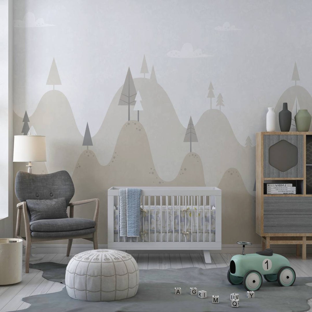 Mountain Nursery Wallpaper Peel and Stick Woodland Animals Etsy
