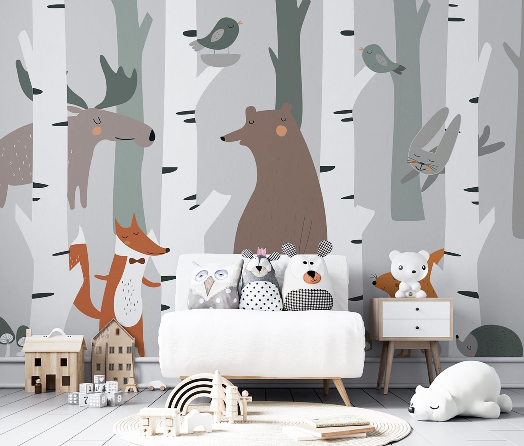 Forest Nursery Wallpaper Peel and Stick Forest Animal Kid | Etsy