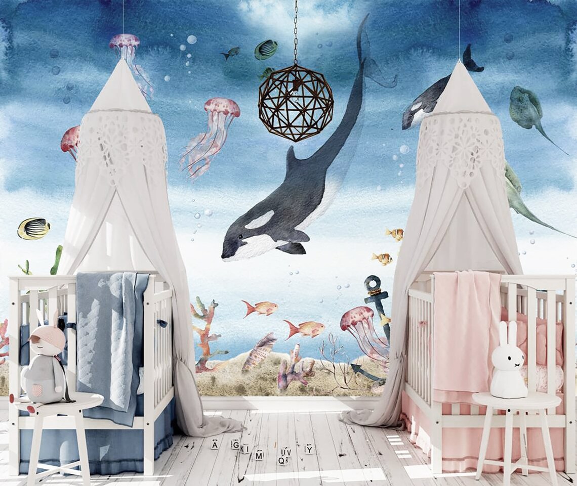 Ocean Nursery Wallpaper Underwater Wallpaper Sea Wallpaper | Etsy