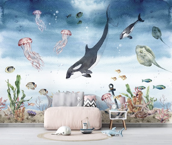 Ocean Nursery Wallpaper Underwater Wallpaper Sea Wallpaper | Etsy