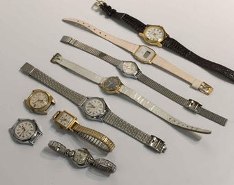 Nine Women's Wrist Watches. None are Working. Use for Parts or Repair. Pre-Owned