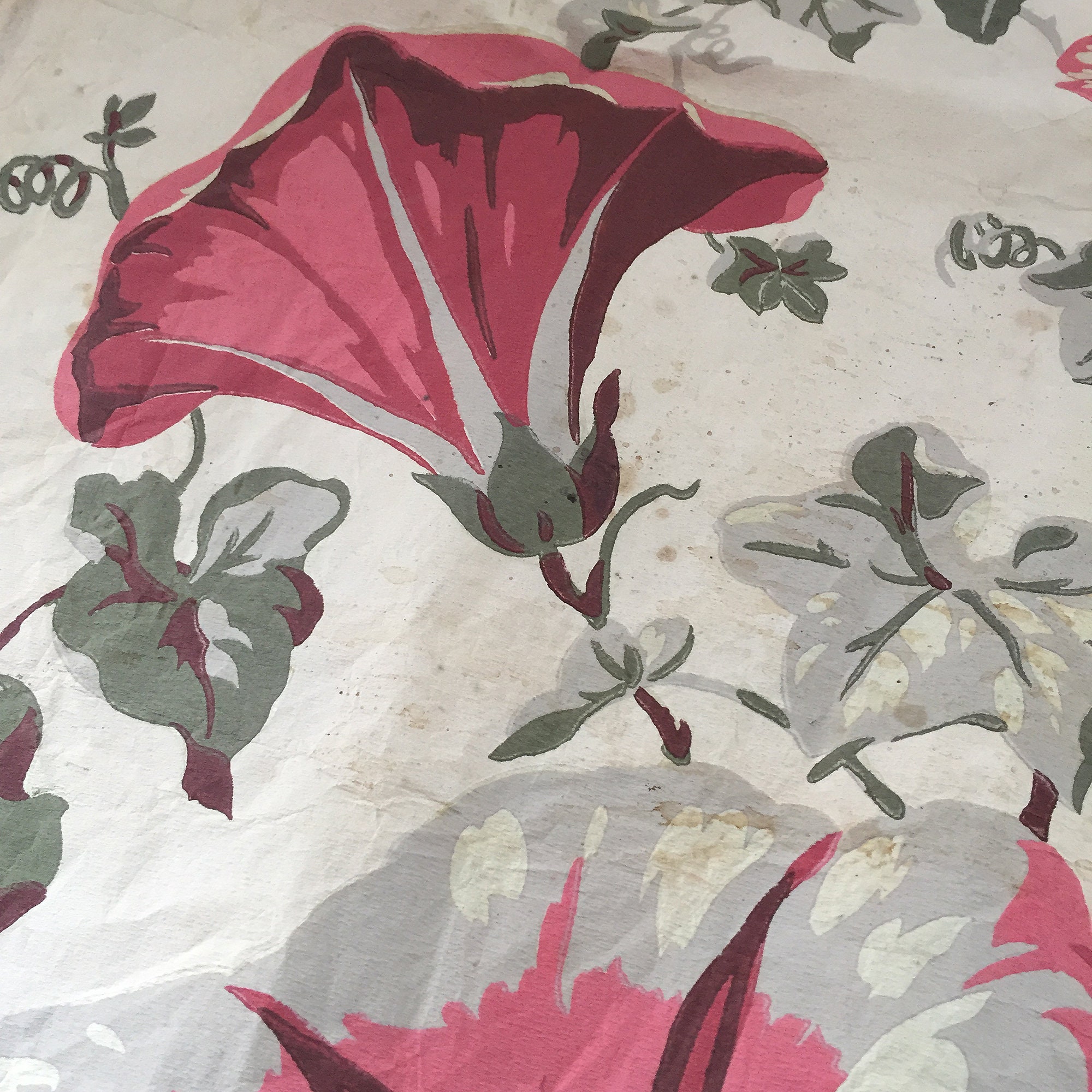 Paper Drapery Paper Drapery 1940s WWII Rationing Item. Morning Glory Motif. Two 28 X ...