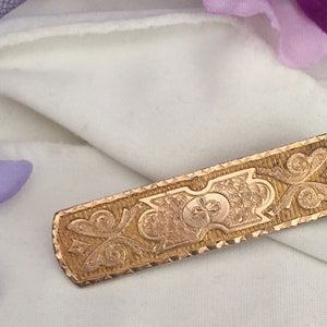 Victorian Bar Pin. 1880’s Vintage Amalgamated Metal with Beautiful Embossment Design.  Hand Wrought Pin Back. Some Cond. Issues.