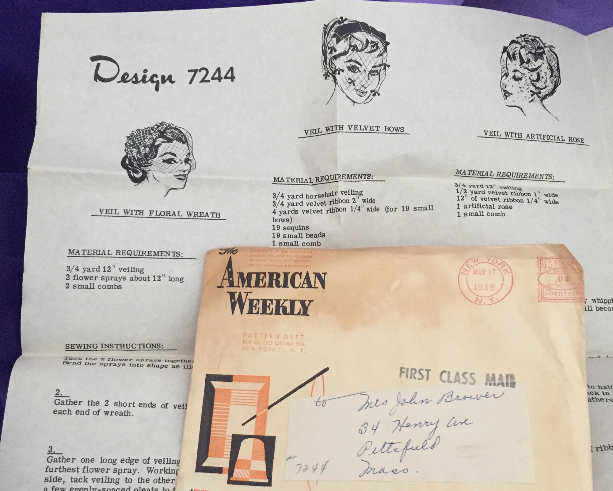 ビンテージ アメリカン ウィークリー ベール パターン - デザイン 7244