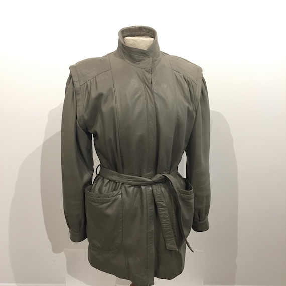 Gianfranco Ferré, Gianfranco Ferre Italian Leather Belted Jacket. Celery Color Minimalist Design. Purchased in Italy mid 80’s. Size 36 US. 42 Euro.
