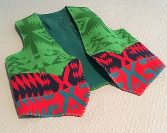 Pendleton Wool Men’s Large Vest Handcrafted from Mill End Cuts, purchased in 1996 at the Pendleton Factory Outlet Store.  Mending Issues.