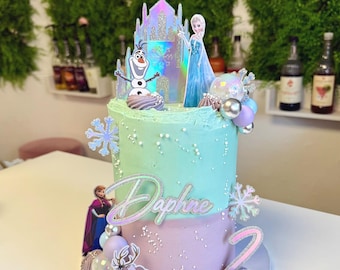 Personalised Frozen Inspired Cake Topper Set | Ice Castle | Name & Age | Elsa Princess | Olaf | Party Decor