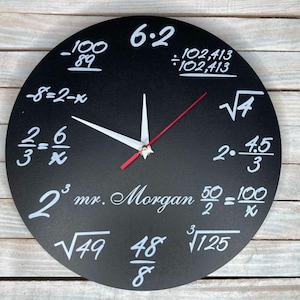Personalized teacher gift wood wall clock - Handmade mathematics timepiece for classroom