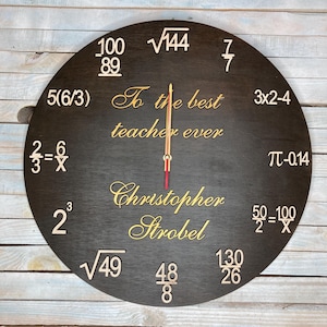 Handmade mathematics timepiece for classroom- Personalized teacher gift wood wall clock