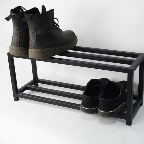 2-stufiger Metall-Schuhregal für den Flur, moderner individueller Schuh-Organizer für Einweihungsgeschenk, industrielle Schuhaufbewahrung, schwarzer Schuhmöbelständer