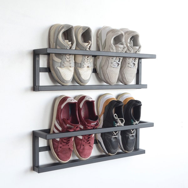 Entryway wall mount metal shoe organizer Unique open floating shelf Industrial schuhregal shoe cabinet Modern hallway shoe storage Garderobe