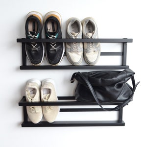 Entryway wall mount metal shoe rack Industrial hallway shoe organizer Unique open schuhregal Custom 2 set shoe storage Floating metal shelf