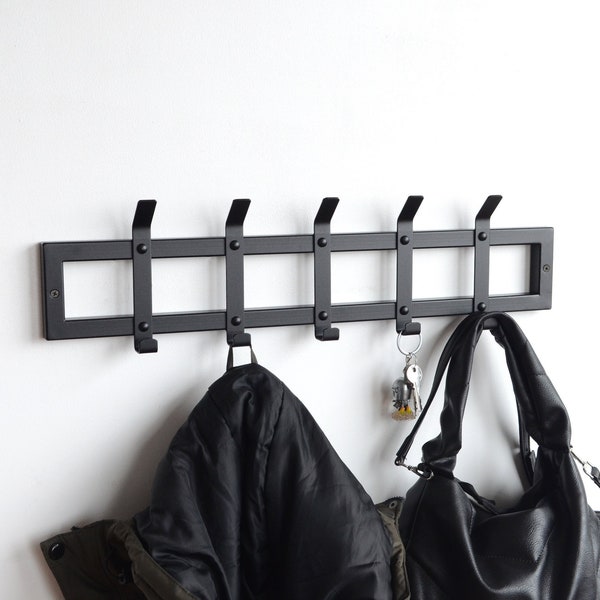 Metal entryway wall mount shelf with hooks Industrial coat rack Modern hallway wardrobe furniture Unique clothing rack Key holder Hat gifts
