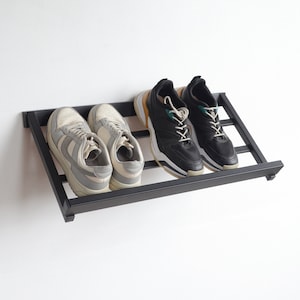 Entryway wall mount metal shoe rack Industrial schuhregal metal Modern hallway organizer Custom boot shelves gift Small farmhouse home decor