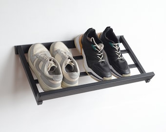 Entryway wall mount metal shoe rack Industrial schuhregal metal Modern hallway organizer Custom boot shelves gift Small farmhouse home decor