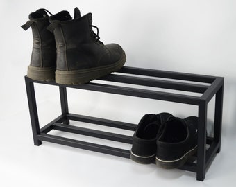 Hal 2-laags metalen schoenenrek Ingang moderne op maat gemaakte schoenenorganizer voor housewaming-cadeau Industriële schoenenopslag Zwarte schoenenmeubelstandaard